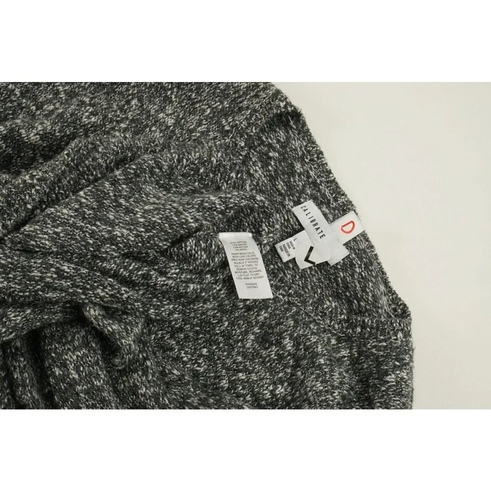 Calibrate Men's Large Gray White Wool Cotton Knit Melange‎ Slub Crewneck Sweater